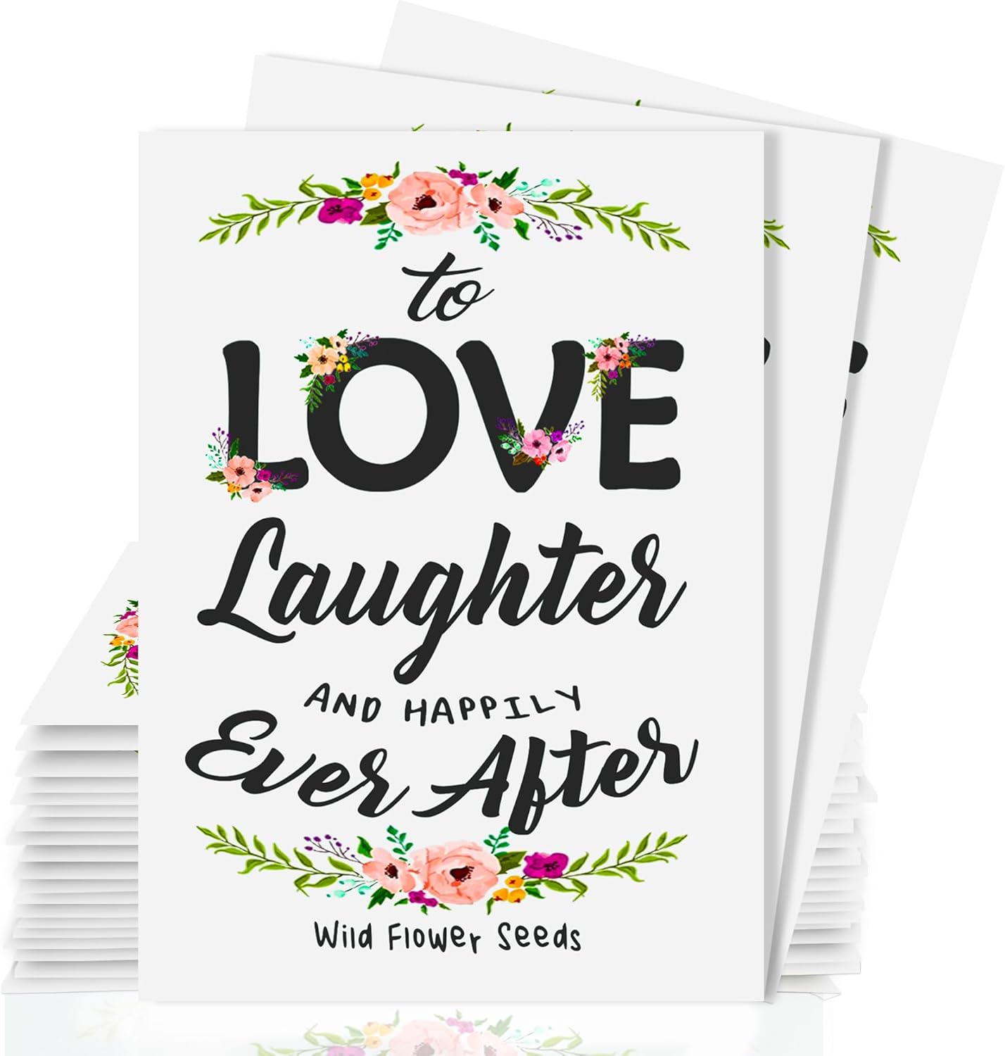 Pre-Filled Wildflower Seed Packet for Wedding Favor Baby Showers Bridal Shower Love Laughter and Happily Ever After Party Favors for Guests - Plant Year-Round Seed Mix - White Pack of 20