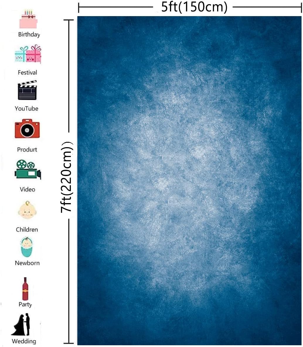 5x7ft Dark Blue Gradient Portrait Photo Backdrops Bright Center Abstract Photography Backdrop for Studio Photo Booth Prop Banner Decor Background