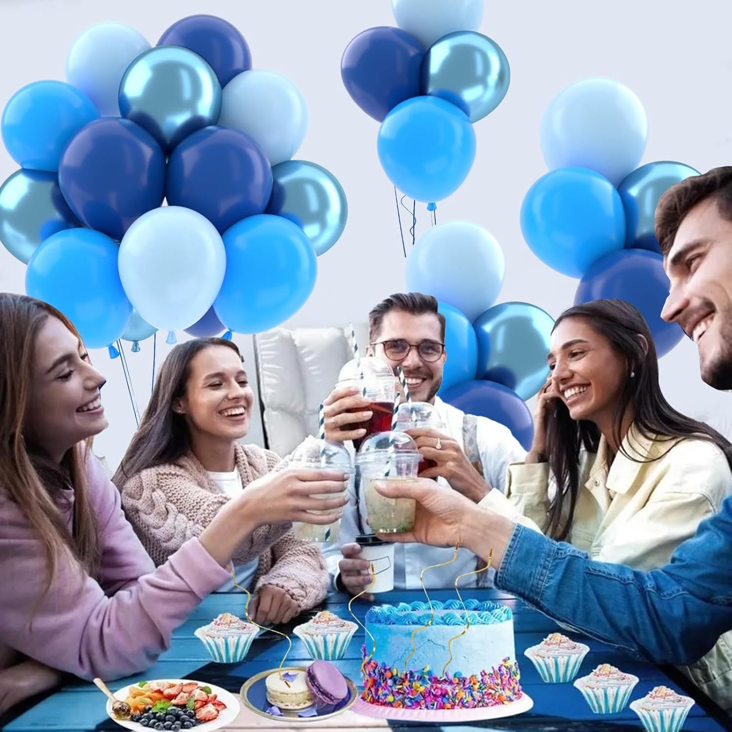 Patimate Blue Balloons Set, 50 pcs 12 inch Metallic Navy Blue, Pastel Light Blue Latex Balloons Kit for Happy Birthday Baby Shower Wedding Party Decorations for Men Boy