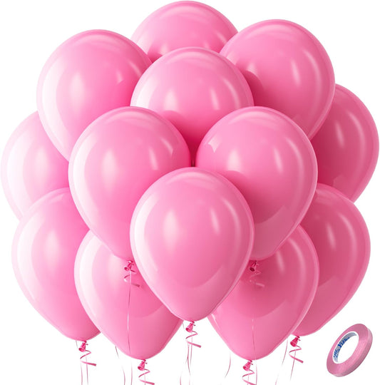 Bezente Pink Balloons Latex Party Balloons - 100 Pack 12 inch Round Helium Pink Balloons for Birthday Wedding Anniversary Bridal Shower Gender Reveal Party Decoration