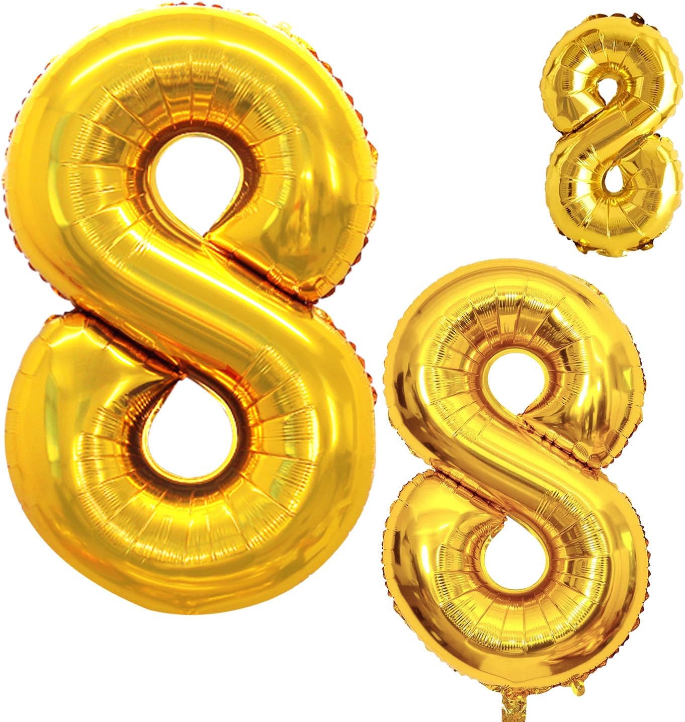 GOER Gold Foil Balloons Number 8,Huge Number Balloons for 8th 18th 28th 38th 48th Birthday Party Supplies Anniversary Decorations (3 pcs,42 inch,32 inch,16inch)