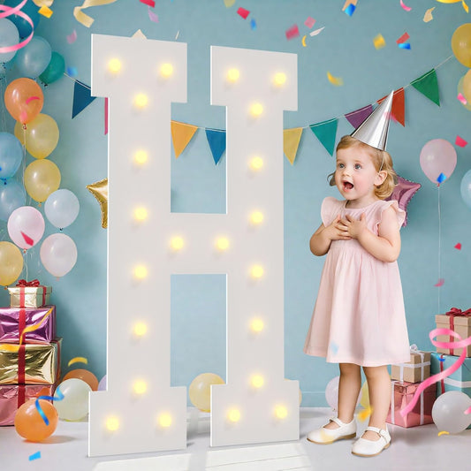 4FT Marquee Light Up Letters - Large Marquee Letters 4 Feet Tall for Birthday Party Decorations, Big Letter for Wedding Event Marry Me Baby Shower Bridal Shower, Letter H