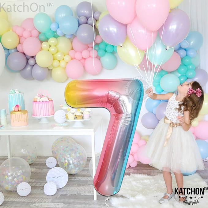 KatchOn, Giant Rainbow Number 7 Balloon - 40 Inch | 7th Birthday Balloon for 7th Birthday Decorations | 7 Balloons for Birthday | Seven Number | 7 Year Old Balloons for 7 Year Decorations