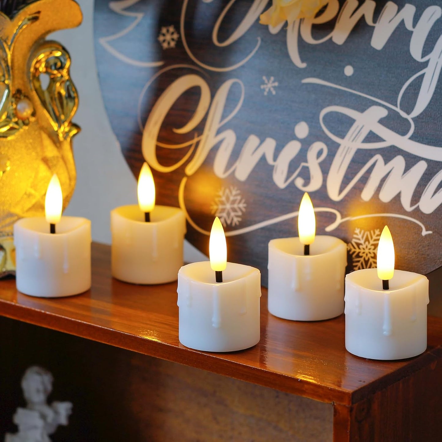 Rechargeable Flameless 1.6" x2.5" Tea Light Candles with Remote & Type-C Charging Cable, Timer LED Flickering White Plastic 9pcs Mini Dripping Wax Votive Tealight Candles