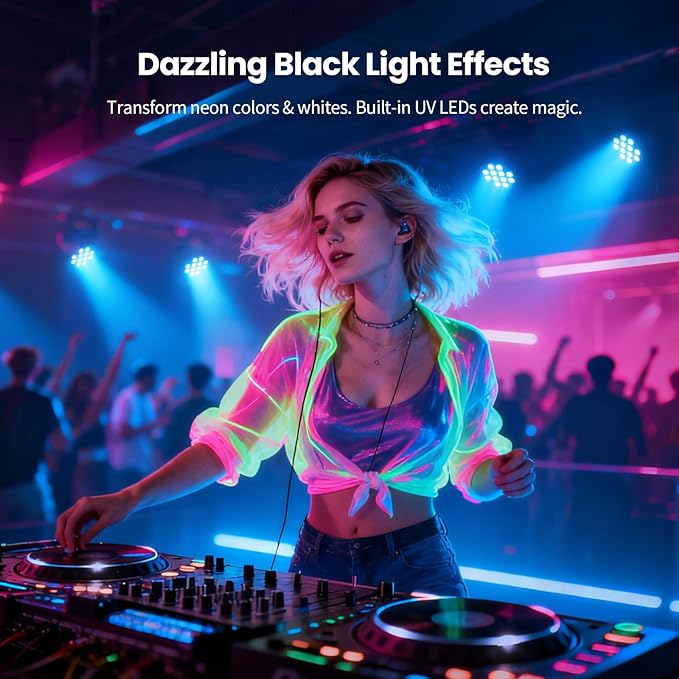 Betopper LED Stage Lights, 12X18W DJ Par Light, RGB+Lime+Amber+UV 6-in-1 Wash/Strobe Effect Stage Lighting, DMX512/Sound Activated Uplighting Lights for DJ, Parties, Concerts, Bars, 2-Pack
