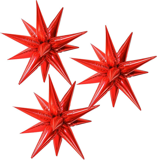 3pcs 26inch 3D Explosion Star foil balloon, christmas day red Foil Cone star burst Balloons for Birthday Wedding New Year Party Event
