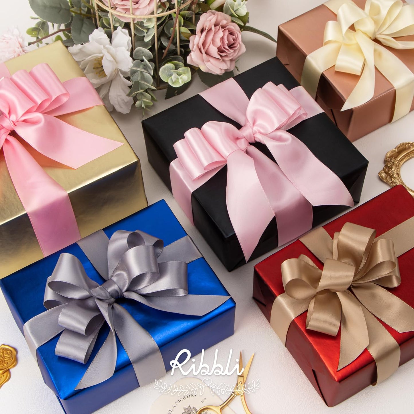 Ribbli Silver Double Faced Satin Ribbon,1-1/2” x Continuous 25 Yards,Use for Bows Bouquet,Gift Wrapping,Wedding,Floral Arrangement