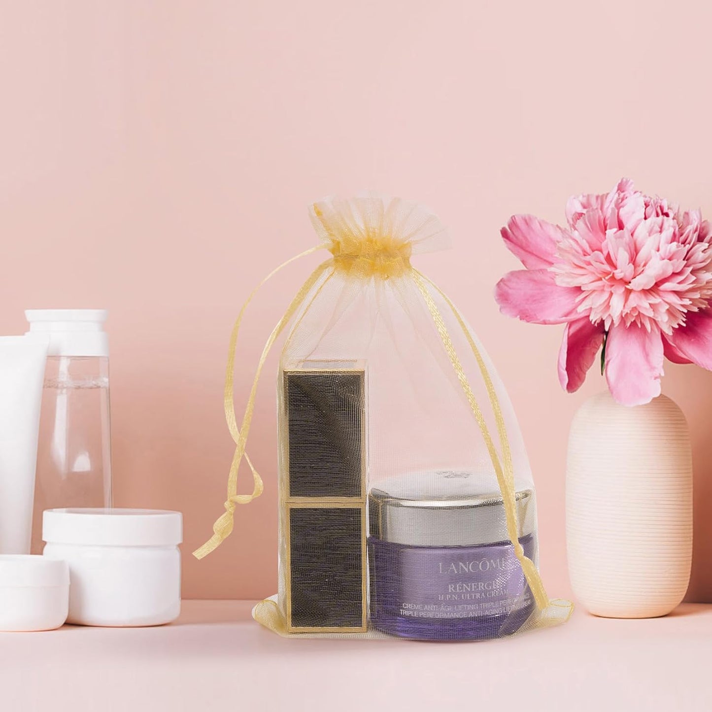 Organza Bags 4x6 Inch 50 Pack Small Mesh Gift Bags Drawstring for Candy Party Favor Wedding Baby Shower(Gold)