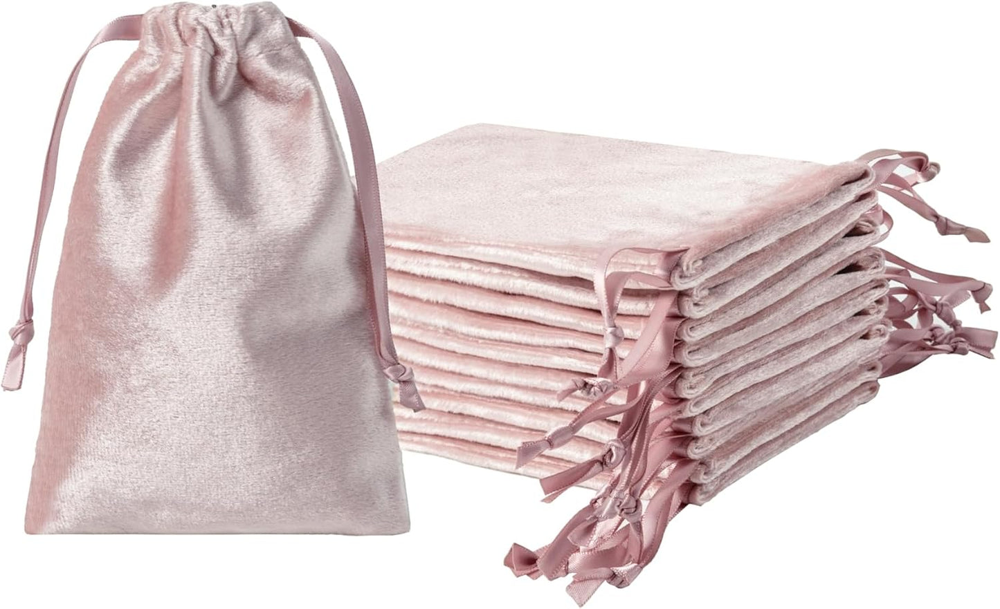 QIANF 12pcs Rose Pink Velvet Drawstring Bags 4x6 inches Glossy Small Velvet Cloth Gift Bags Jewelry Pouches for Storage Wedding Party Favor Christmas
