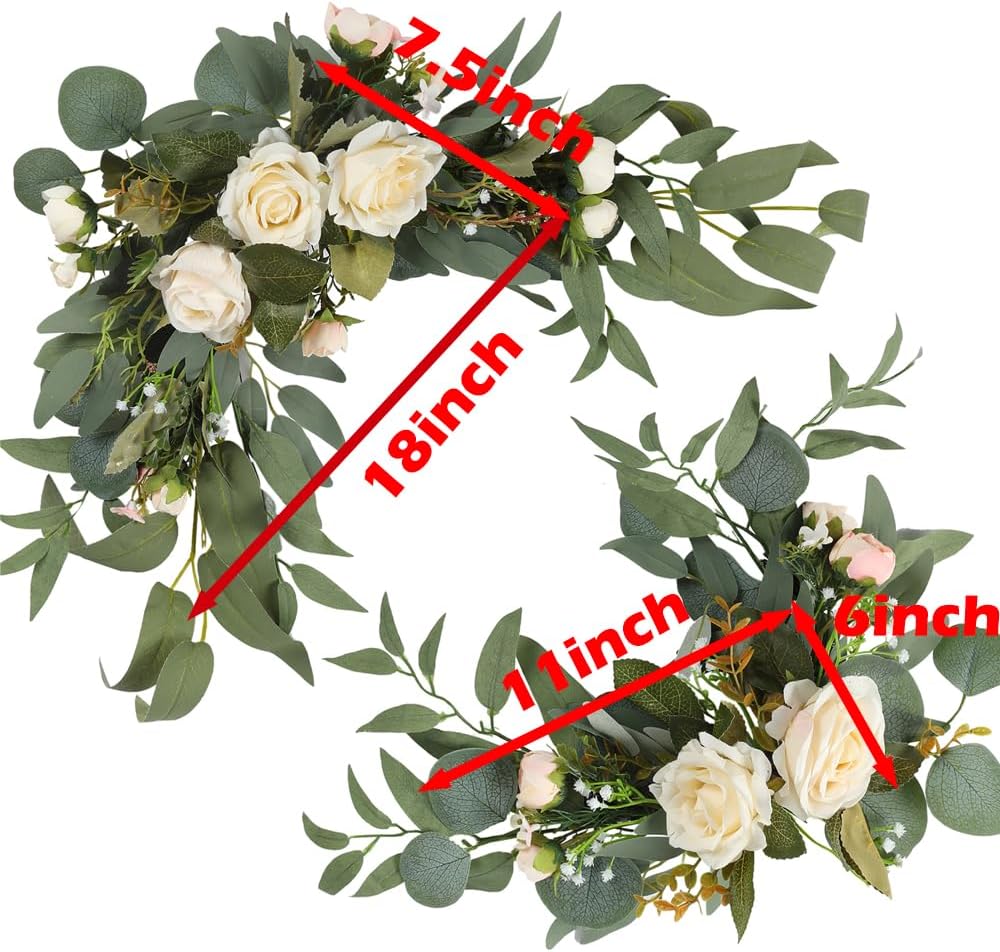 H&W 2pcs Artificial Wedding Arch Flowers for Sign, Floral Swag Dusty Decor for Reception Ceremony Backdrop Sweetheart Table(White Rose)