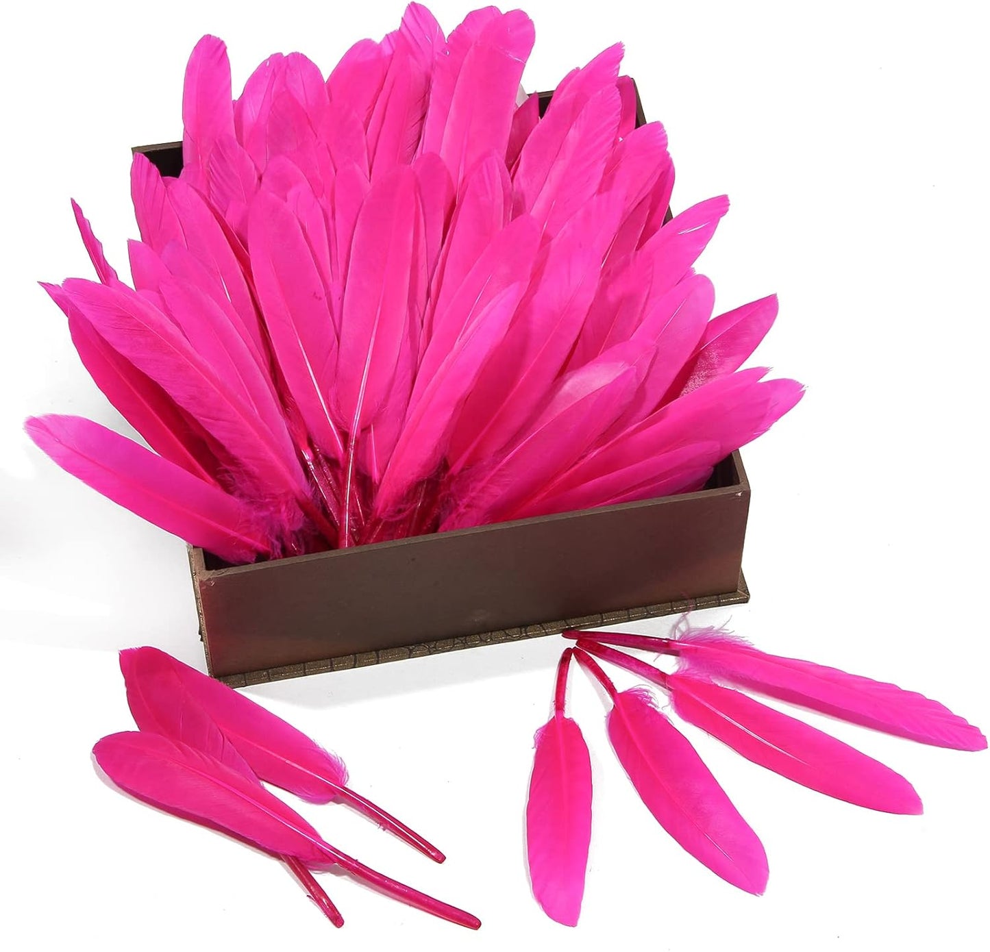 FeelfunFeather 120pcs Hot Pink Goose Cochettes Feather Natural Bulk 4-6 inch 10-15cm for Wedding Party Christmas Decorations DIY Crafts Goose Cochettes Feather