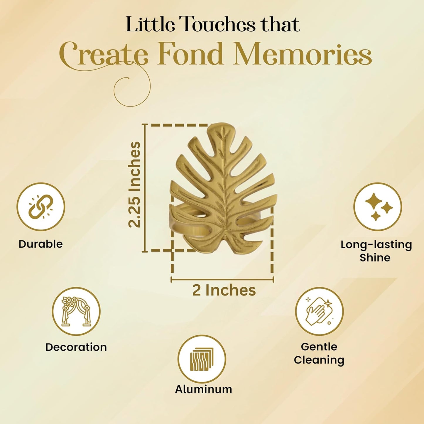 Napkin Rings Set of 12 Metal Napkin Holder Cuffs for Dinner Table Décor Monstera Leaf Farmhouse Modern Serviette Rings for Weddings, Parties, Receptions, Daily Use (Antique Gold) - ALPHA Living HOME