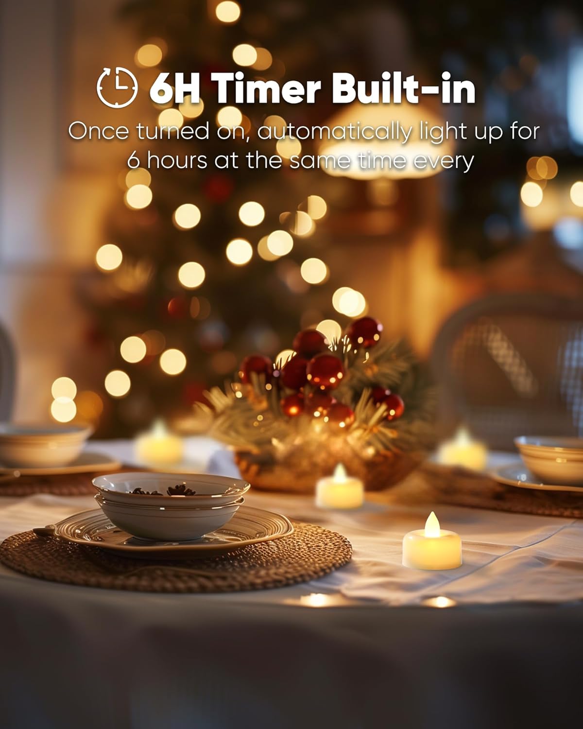 Amagic 12 Pack Timer Tea Lights Candles Battery Operated Candles with 6H Timer, Auto On Daily, Flickering LED TeaLights for Wedding, Table Centerpiece, Home Decor, Christmas, Halloween, White Base