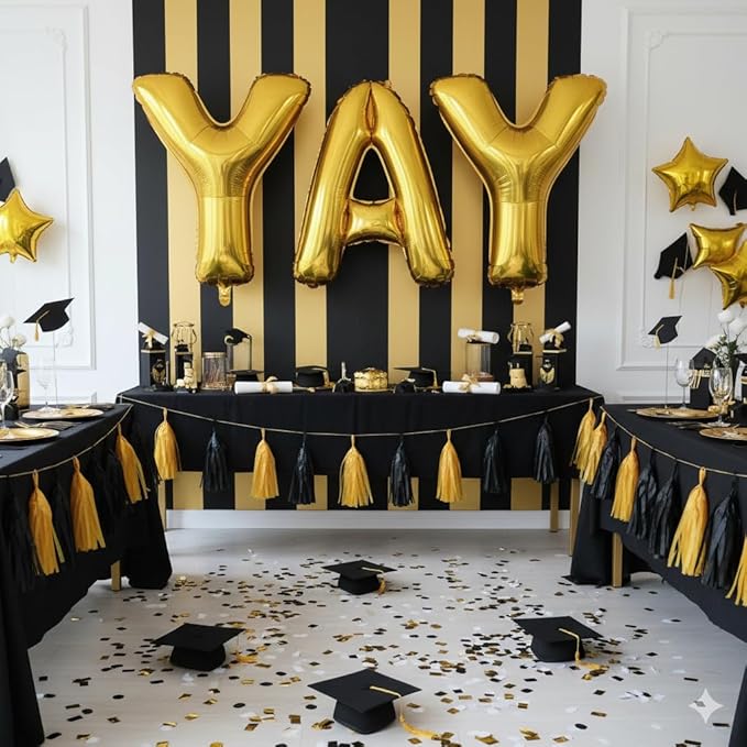 40Inch Gold YAY Balloons, Giant YAY Letter Foil Mylar Balloon Banner, Gold Congratulations Balloons for Congrats Grad Class of 2026 Graduation Birthday Engagement Wedding Baby Shower Party Decorations