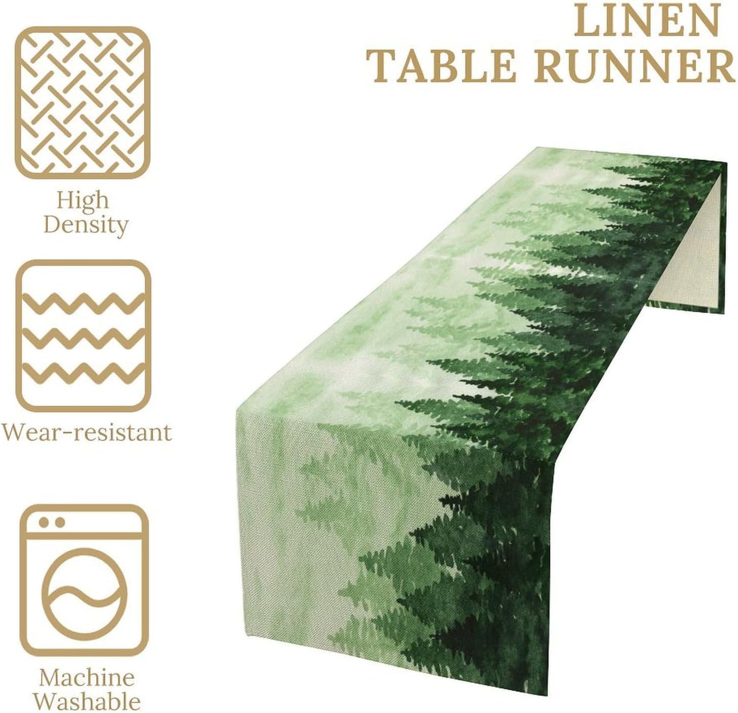 Foggy Forest Table Runner,Watercolor Wreen Misty Forest Landscape Table Runner for Kitchen Dining Table Home Party Decoration 13x72 Inch