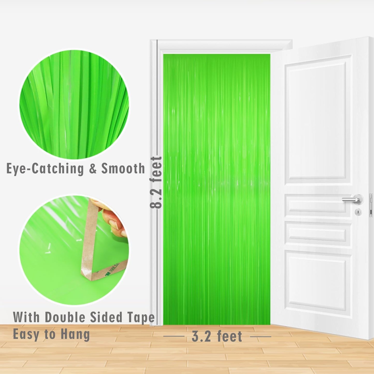 GOER 3.2 ft x 8.2 ft Metallic Tinsel Foil Fringe Curtains Party Photo Backdrop Party Streamers for Birthday,Graduation,New Year Eve Decorations Wedding Decor(1 Pack,Candy Lime Green)