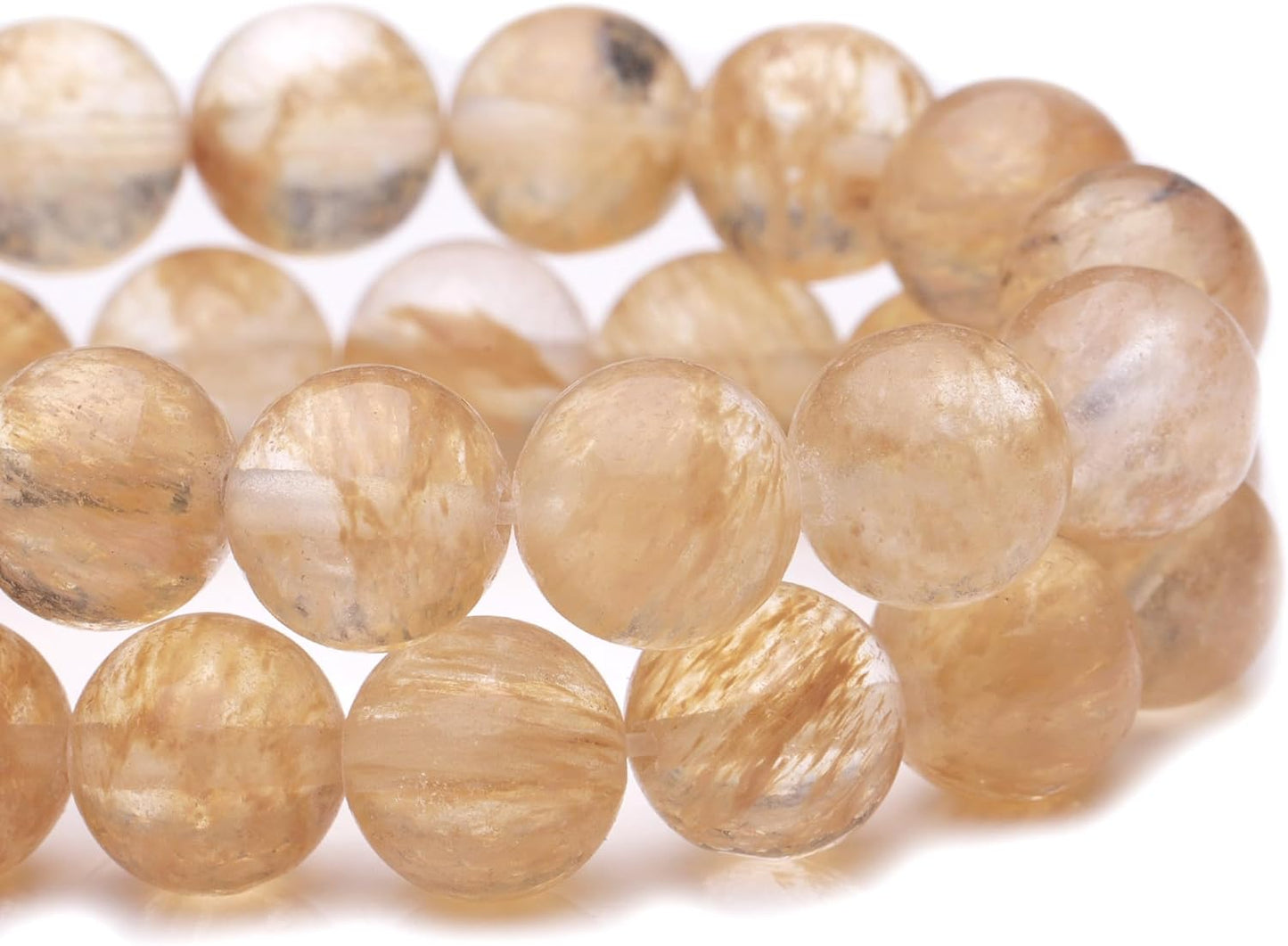 6mm Natural Stone Beads for Jewelry Making,Gold Rutilated Quartz Polished Smooth Round Gemstone Beads for Bracelet Necklace 15 Inch