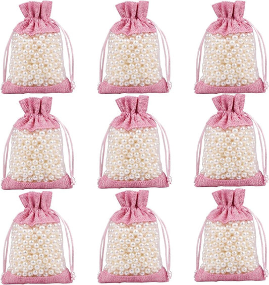 50 Pcs Burlap Bags with Drawstring,3.9"x5.5" Gift Bags Jewelry Pouch Bags for Candy Packing Party Favors Wedding Holiday DIY Craft(Pink)