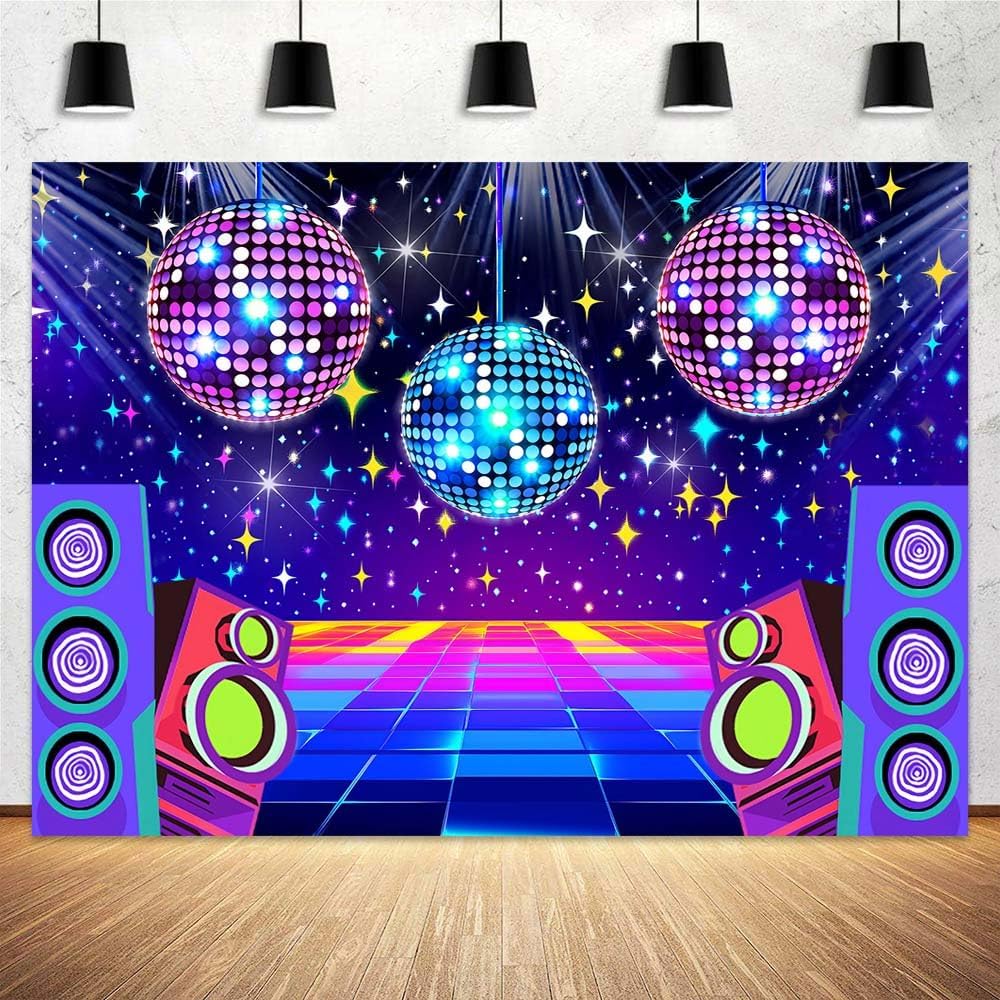Dance Party Backdrop Retro 80s 90s Theme Stage Dance Ball Music Birthday Party Decoration DJ Photography Background 6 x 4 ft for Baby Shower Picture Photo Shoot Polyester Fabric,Multi2