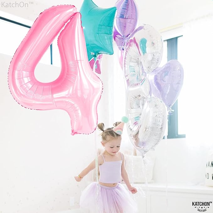 KatchOn, Pink Giant Light Number 4 Balloon - 40 Inch, 4th Birthday Decorations Girl