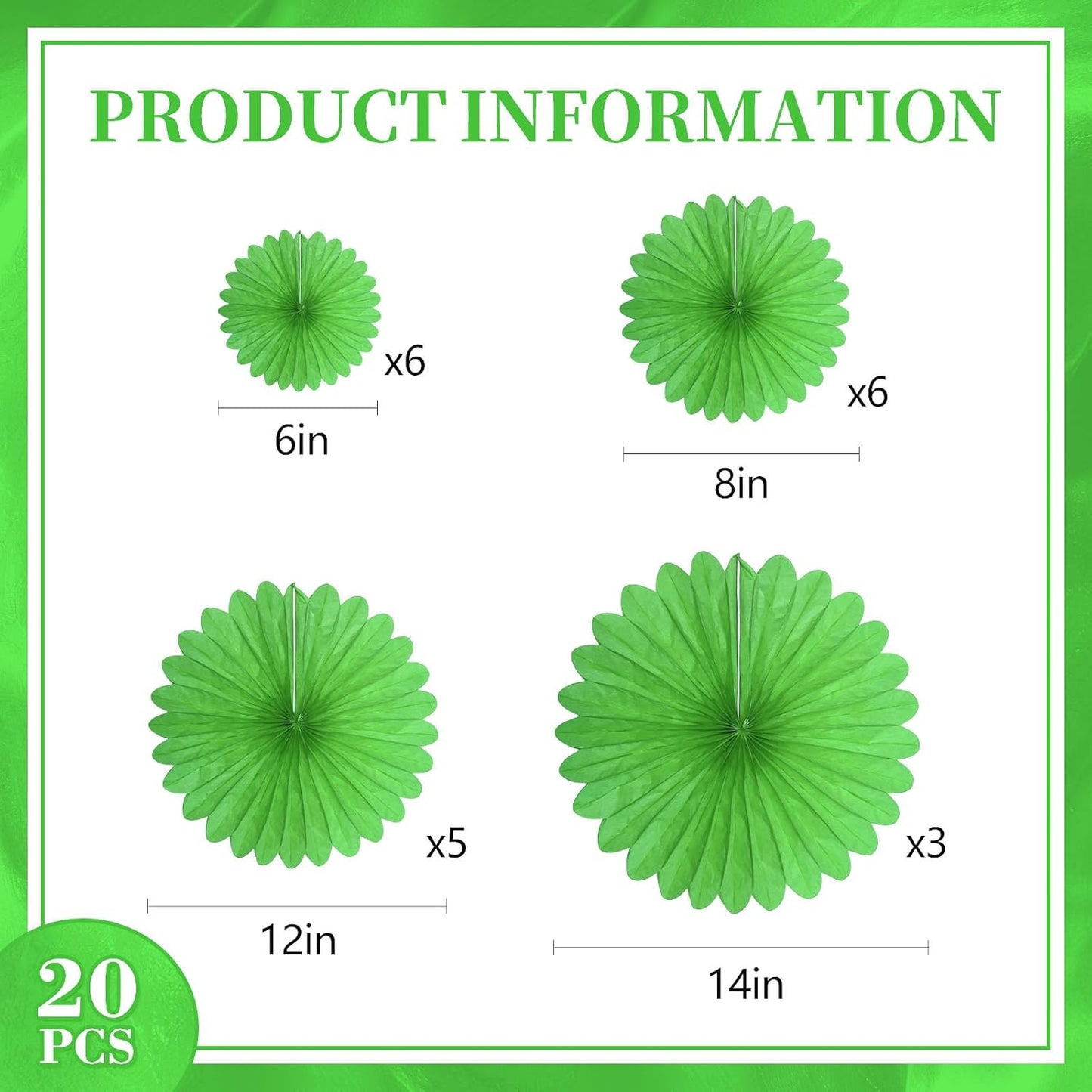 20 Pcs Grass Green Hanging Paper Fan, Hanging Honeycomb Round Paper Fans for Weddings, Birthdays, Christmas, Baby Showers, Classroom, Events Ceiling Party Supplies Decorations