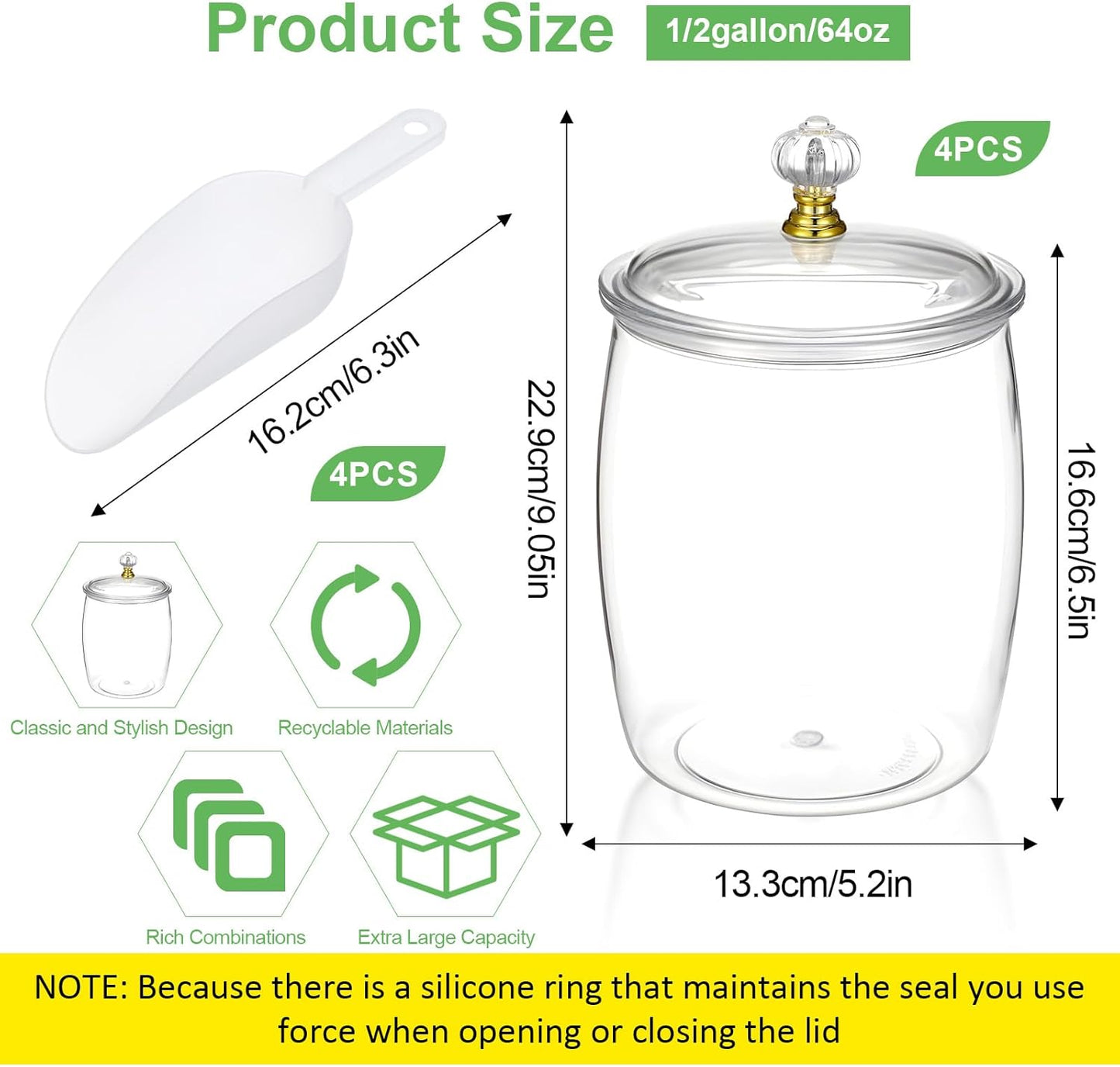 4 Pcs Candy Jars with Lids and Spoons Clear Candy Jars for Candys Cookie Buffet Storage Container Clear Airtight Food Storage Jar Plastic Airtight Apothecary Jar for Home Apothecary Kitchen Wedding