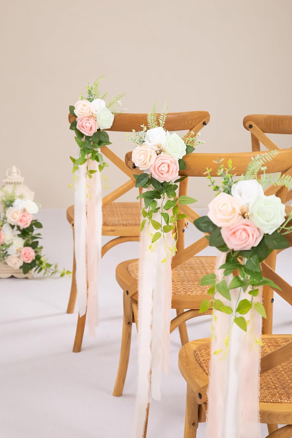 DORIS HOME Wedding Aisle Decorations Pink Pew Flowers Set of 10 for Wedding Ceremony Party Chair Decor with Artificial Flowers Eucalyptus and Ribbons