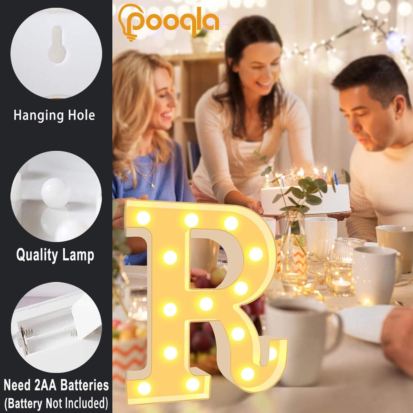 Pooqla LED Marquee Letter Lights, Warm White and Cool White Decorative Lighted Letters, Light Up Alphabet Letters for Boys Girls, Party, Wedding, Bar, Night Light, Birthday Decoration, Letter A