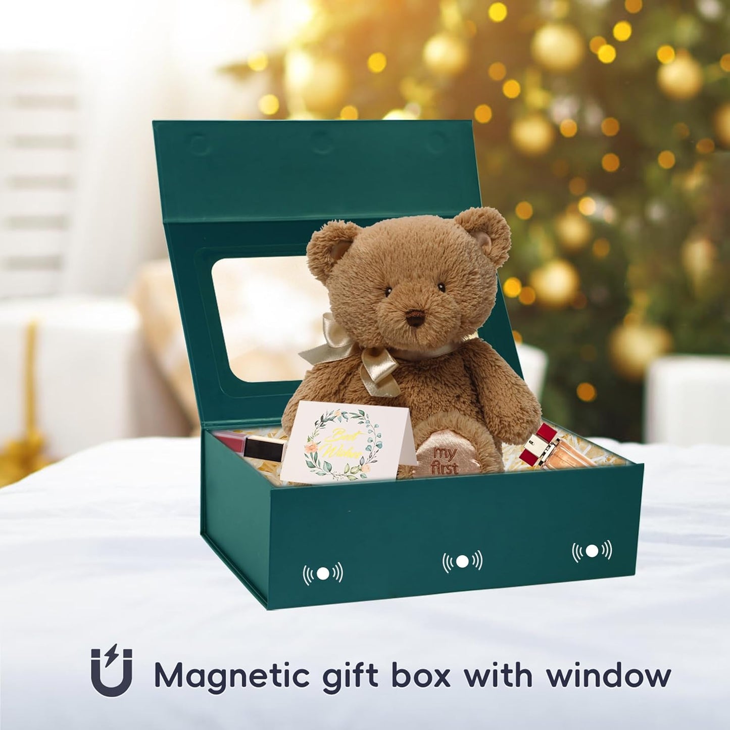 Green Large Gift Boxes with Window, 13.5"x9"x4.3" Bridesmaid Boxe for Gift Giving,Birthday Gift Box with Magnetic,Closure Lid Gift Boxes for Presents,Cute Boxe,Luxury for Gift Packaging,Gift Box for Wrapping Gifts