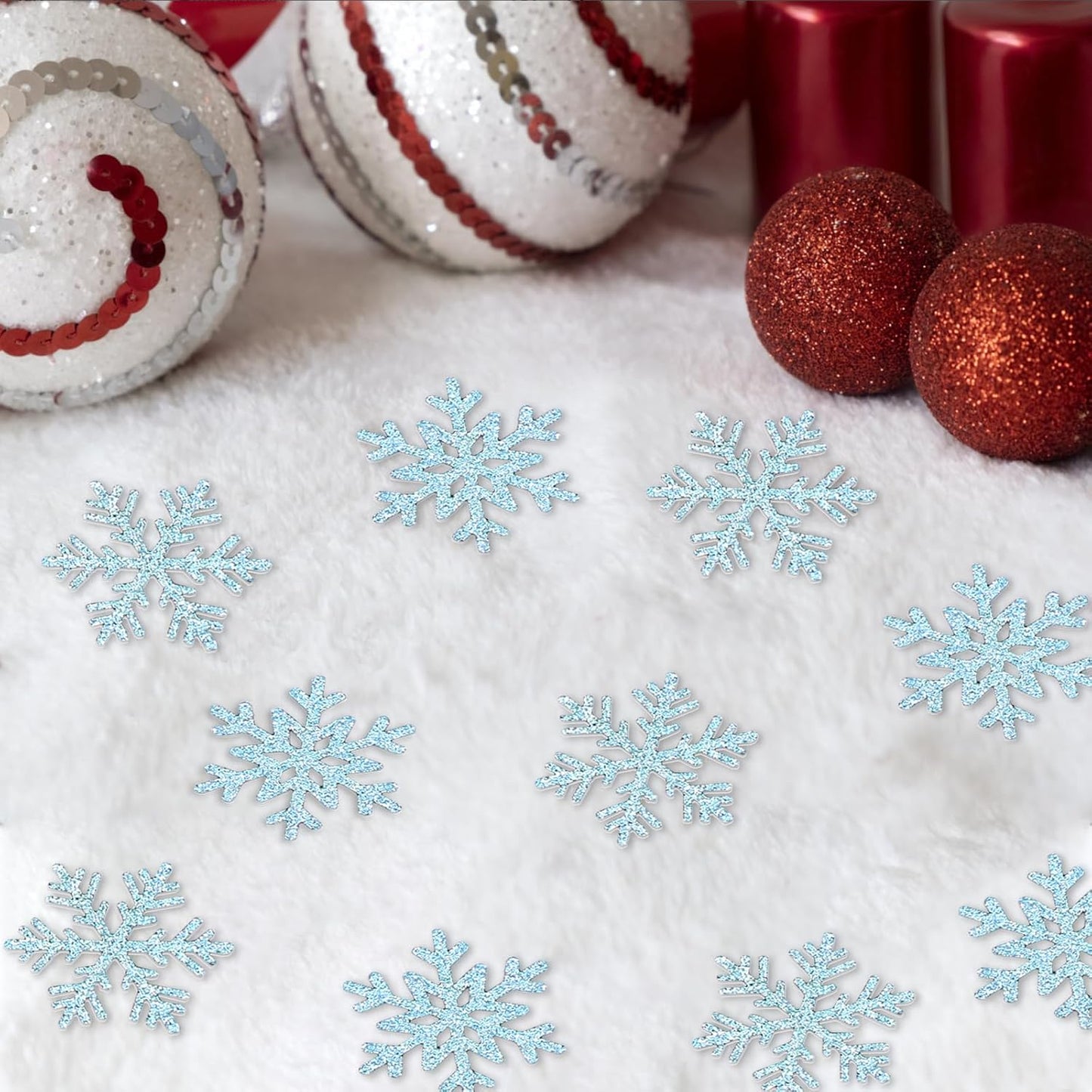 200PC Blue Glitter Snowflake Confetti Winter Wonderland Table Decorations Snowflakes Table Scatter for Christmas Birthday Baby Shower Party Decor Supplies