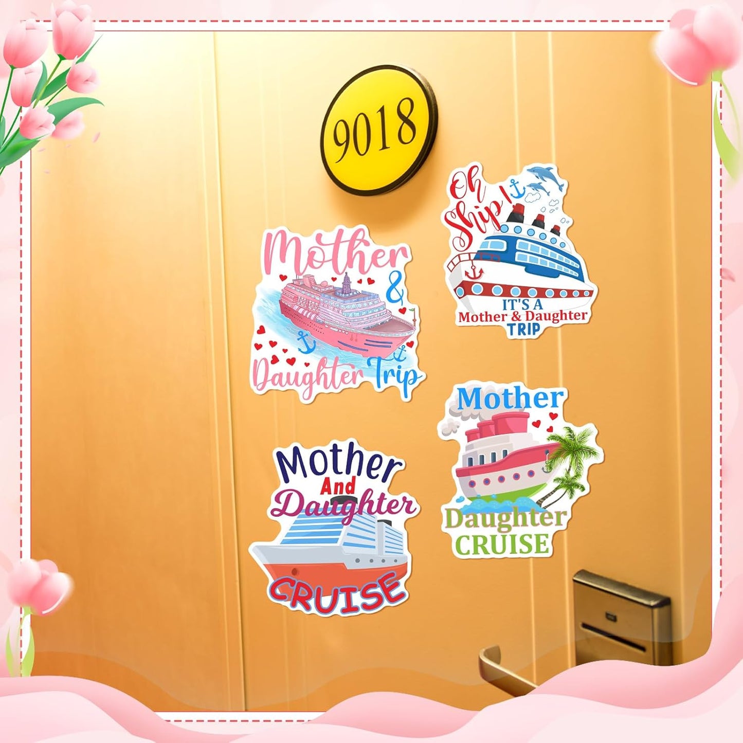 Hoteam 4 Pcs Mother Daughter Cruise Door Decorations Magnetic Large Cruise Ship Door Magnets Funny Waterproof Nautical Magnets for Carnival Cabin Stateroom Fridge Car