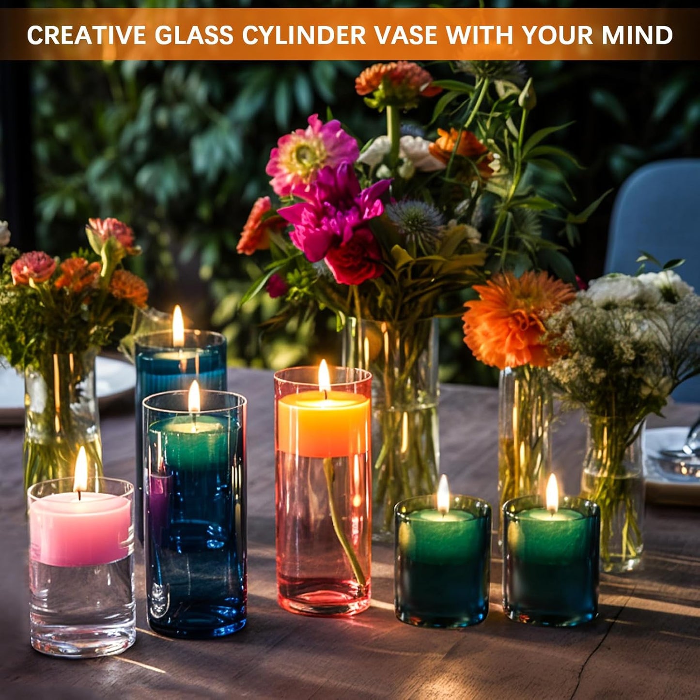 12 Pack Glass Cylinder Vases 4,6,8,10 Inch Tall Clear Flower Vase Hurricane Floating Candle Holder for Table Centerpiece Wedding Home Decor.