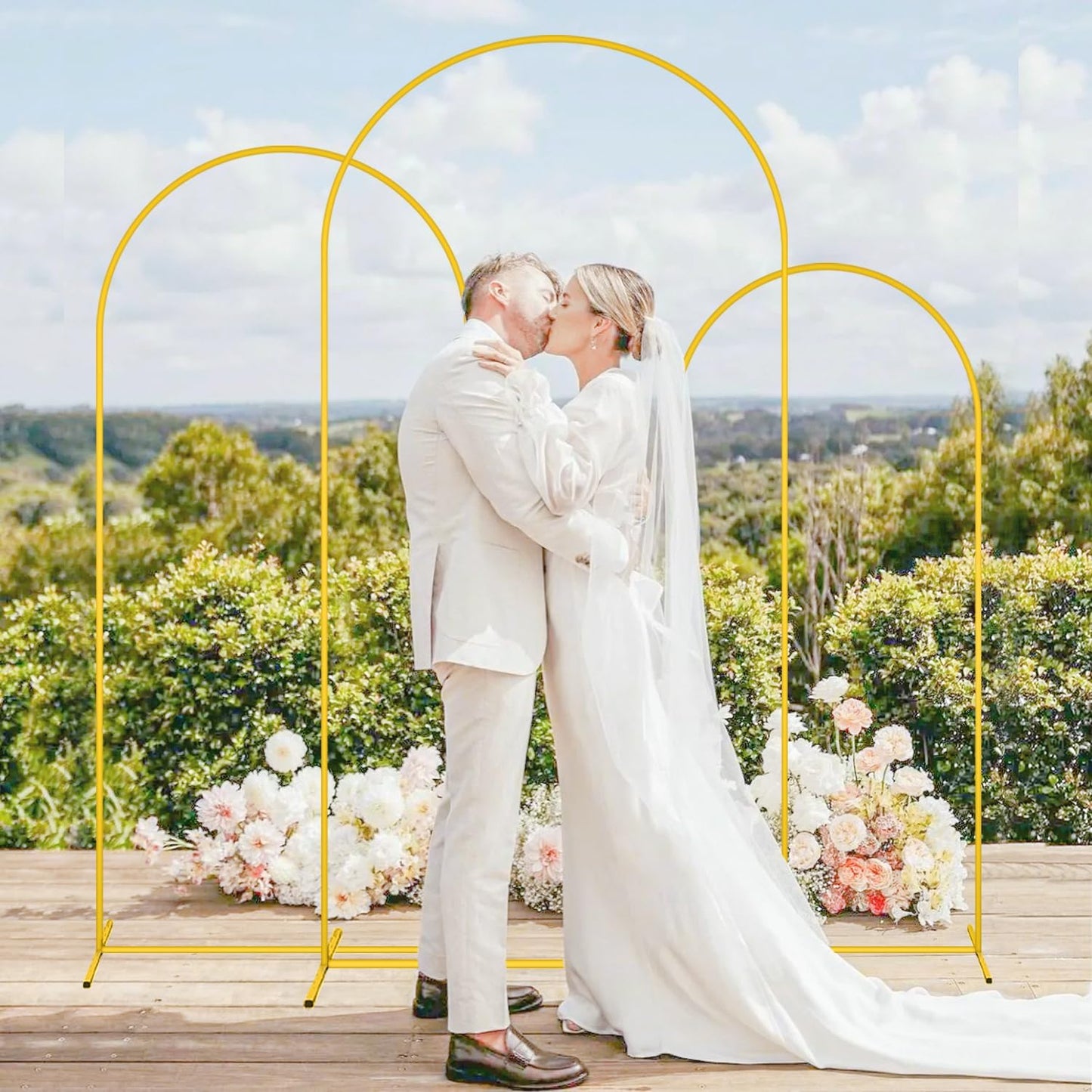 MODFUNS Metal Arch Backdorp Stand and Cover Set 6&6.6&7.2ft Gold Sequins Arch Backdrop Cover Set of 3 Golden Arched Backdrop Stand Wedding Arch Frame for Birthday Party Banquet Decoration