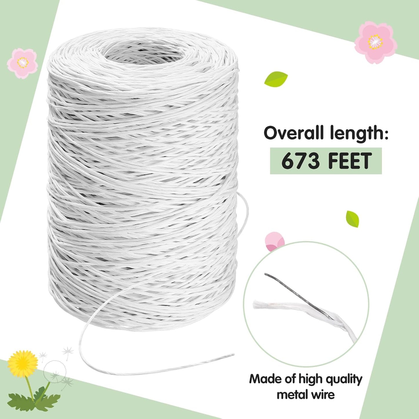 Syhood Floral Vine Bind Wire Rustic Wrapping Wire for Flower Bouquets(White)