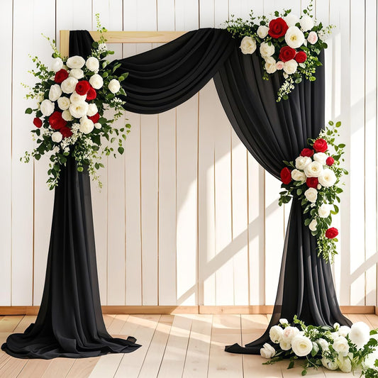 Wedding Arch Draping Fabric 1 Panel 30'' x 18FT Black Sheer Chiffon Arch Drapery for Photo Booth Bridal Shower Baby Shower Church Decor Newborn Photography Christening Outdoor Party
