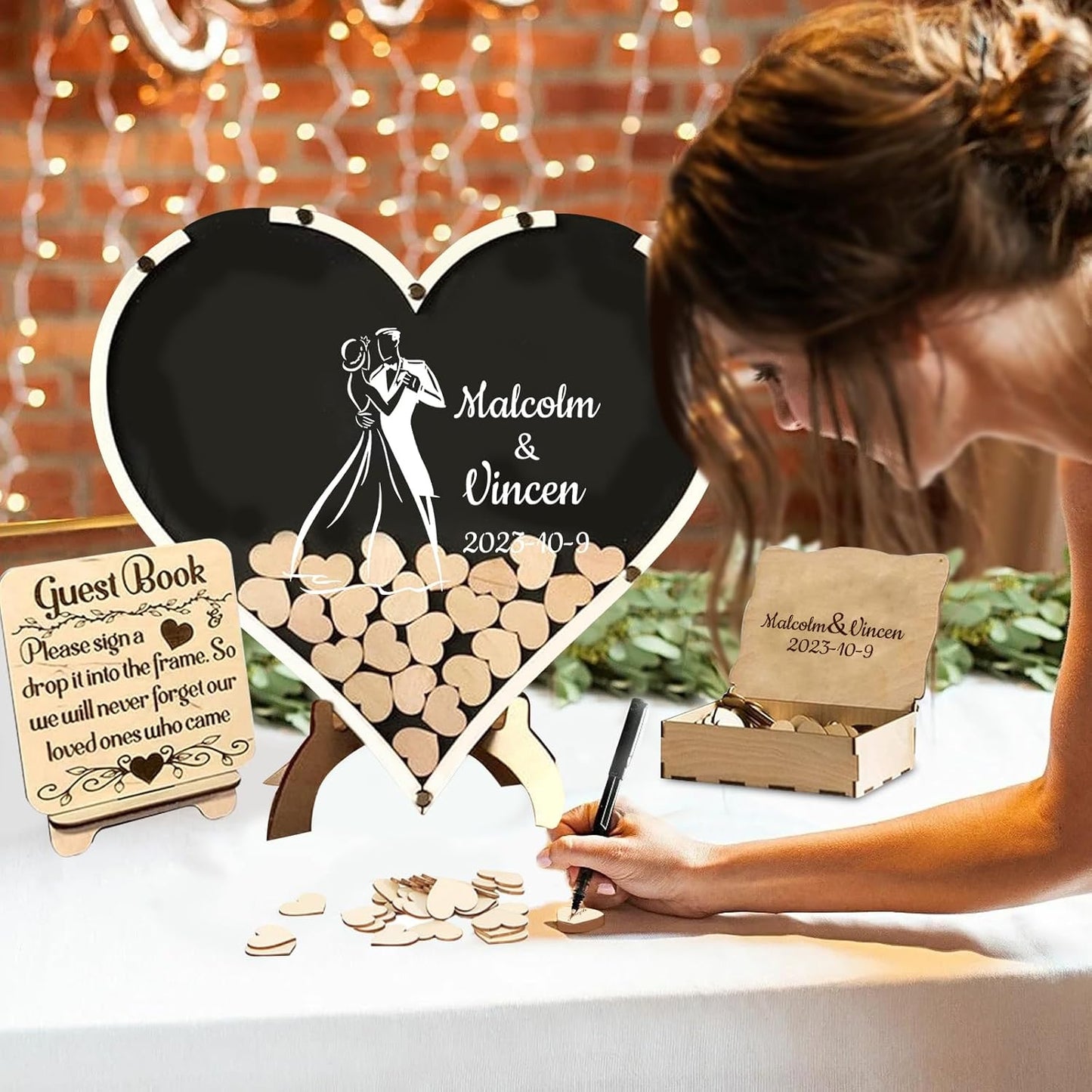 Personalized Wedding Guest Book Alternative Custom Name & Date Guestbook Sign Customized Guest Book Drop Box Decor for Wedding Anniversary Party Birthday(Style 5)