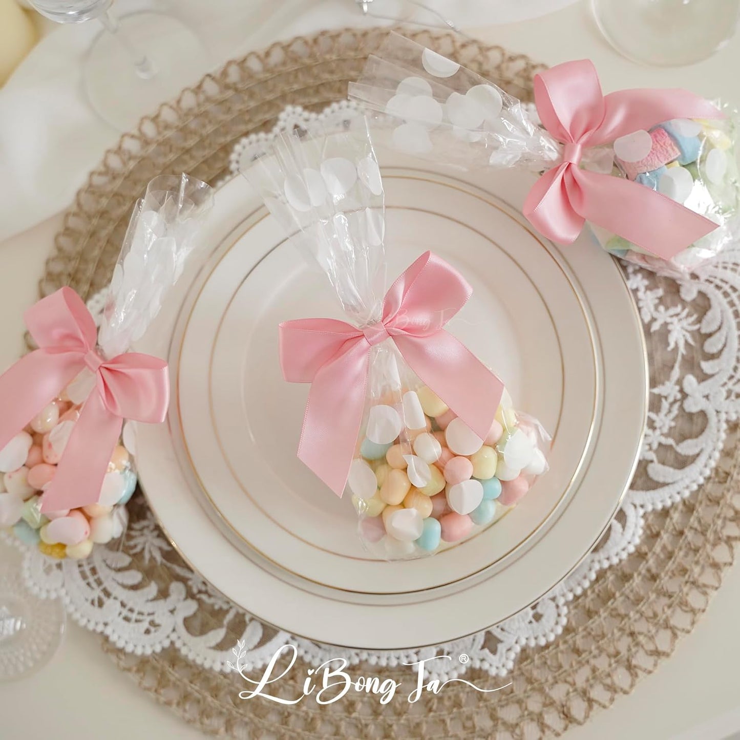 3.5" Pink Bow Satin Pre-Tied Bows for Gift Wrapping, Small Bows for Crafts, Premade Bows, Candy Apple Bows, Twist Tie Bows for Cake Decorating, Party Favor, Wedding Decoration-36 Counts