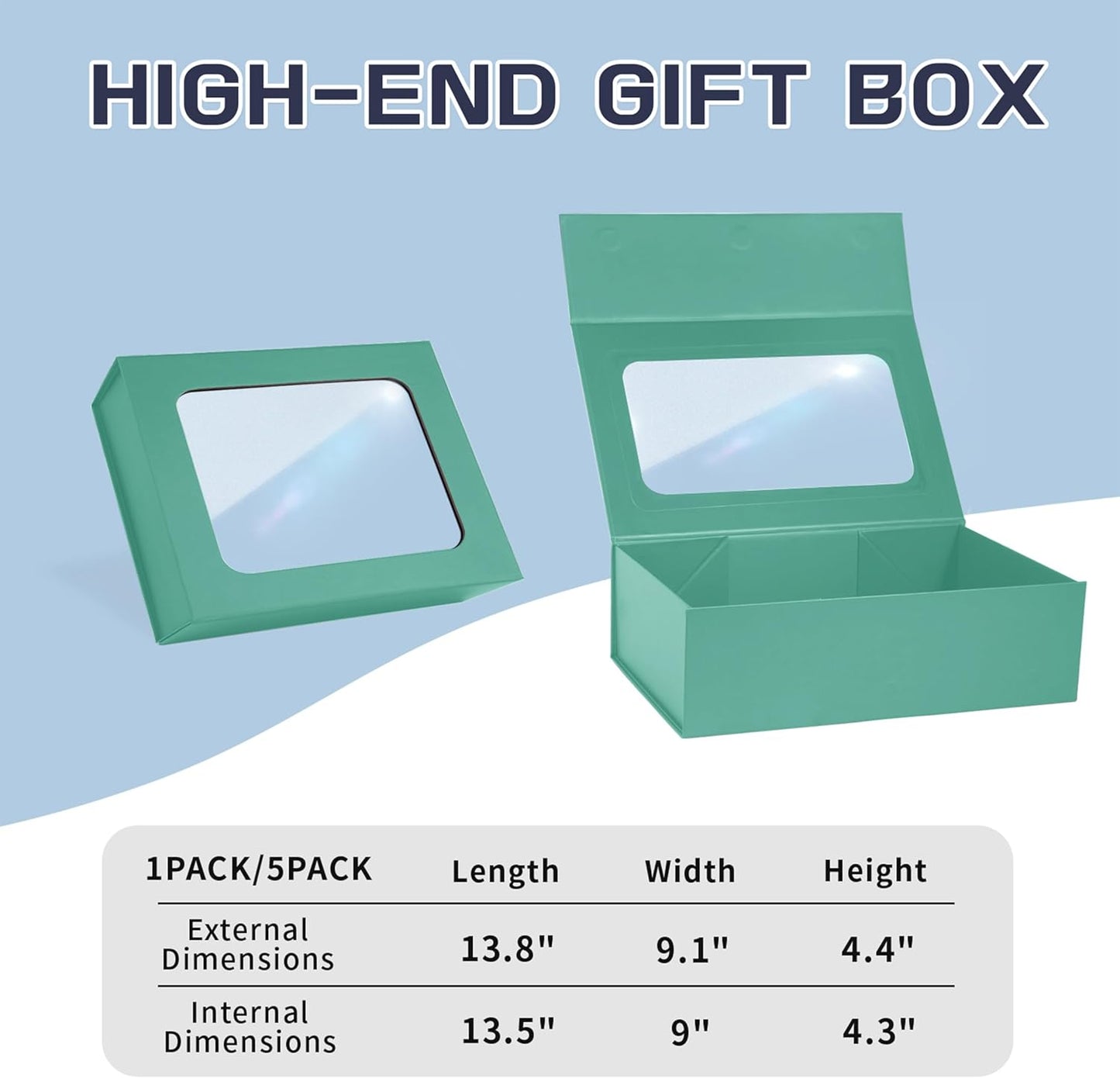 Light Green Large Gift Boxes with Window, 13.5"x9"x4.3" Bridesmaid Boxe for Gift Giving,Birthday Gift Box with Magnetic,Closure Lid Gift Boxes for Presents,Cute Boxe,Luxury for Gift Packaging,Gift Box for Wrapping Gifts