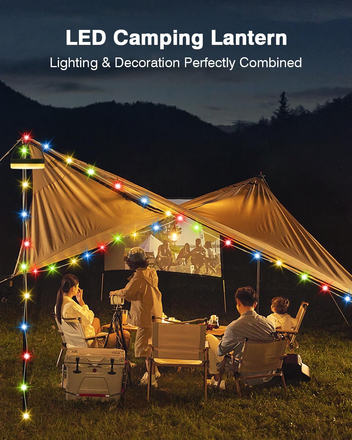 Camping String Lights, 32.8FT Warm & RGB Fairy String Lights 130LEDs, Portable Waterproof Camping Light with 12 Modes, Hanging Tent Lanterns for Outdoor Hiking Yard AWN Home Bedroom Decorations