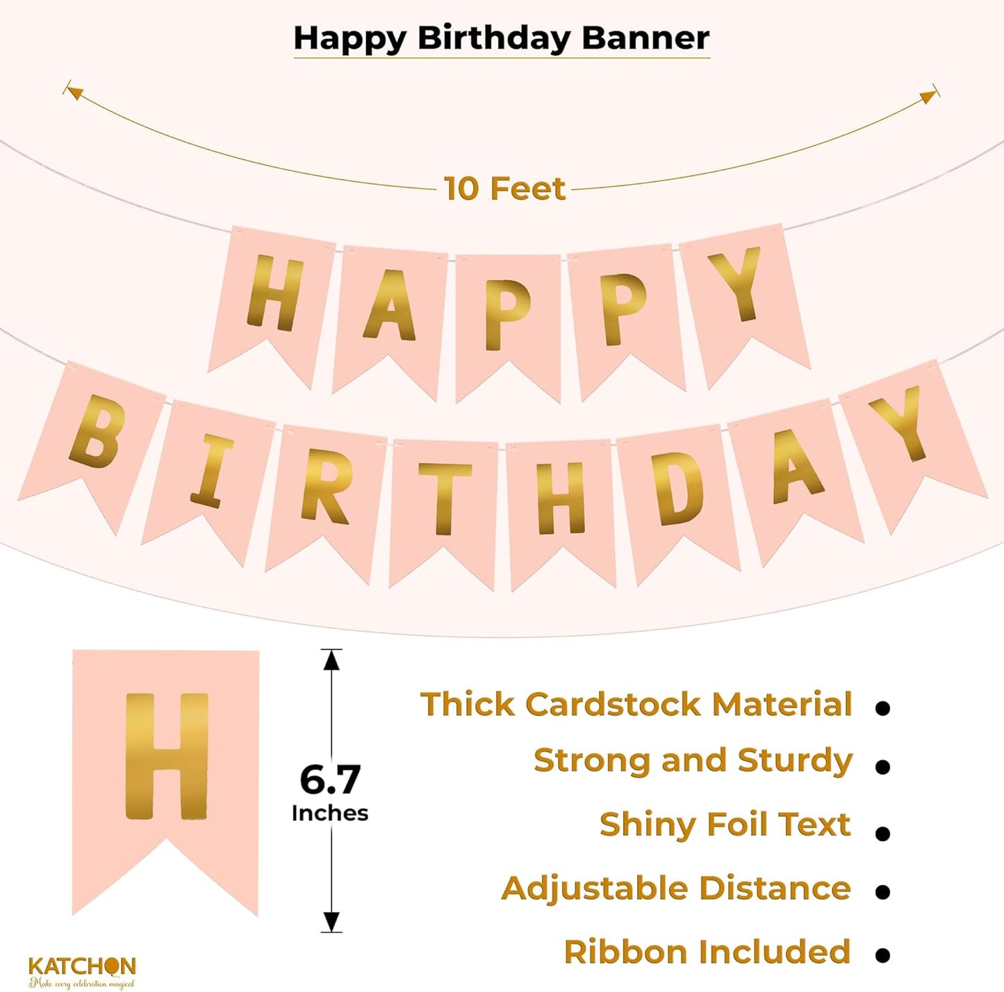 KatchOn, Pink Birthday Decorations Set – Pack of 42 | Happy Birthday Banner & Lip Decor | Happy Birthday Decorations for Women, Girls & Her | Pink Party Decorations