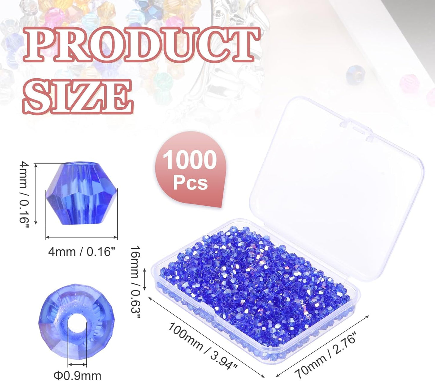 PATIKIL 1000pcs 4mm Bicone Glass Crystal Beads, Faceted Glass Spacer Beads with Box for Jewelry Making Bracelet Necklace Earrings DIY Suncatcher Craft, Blue AB