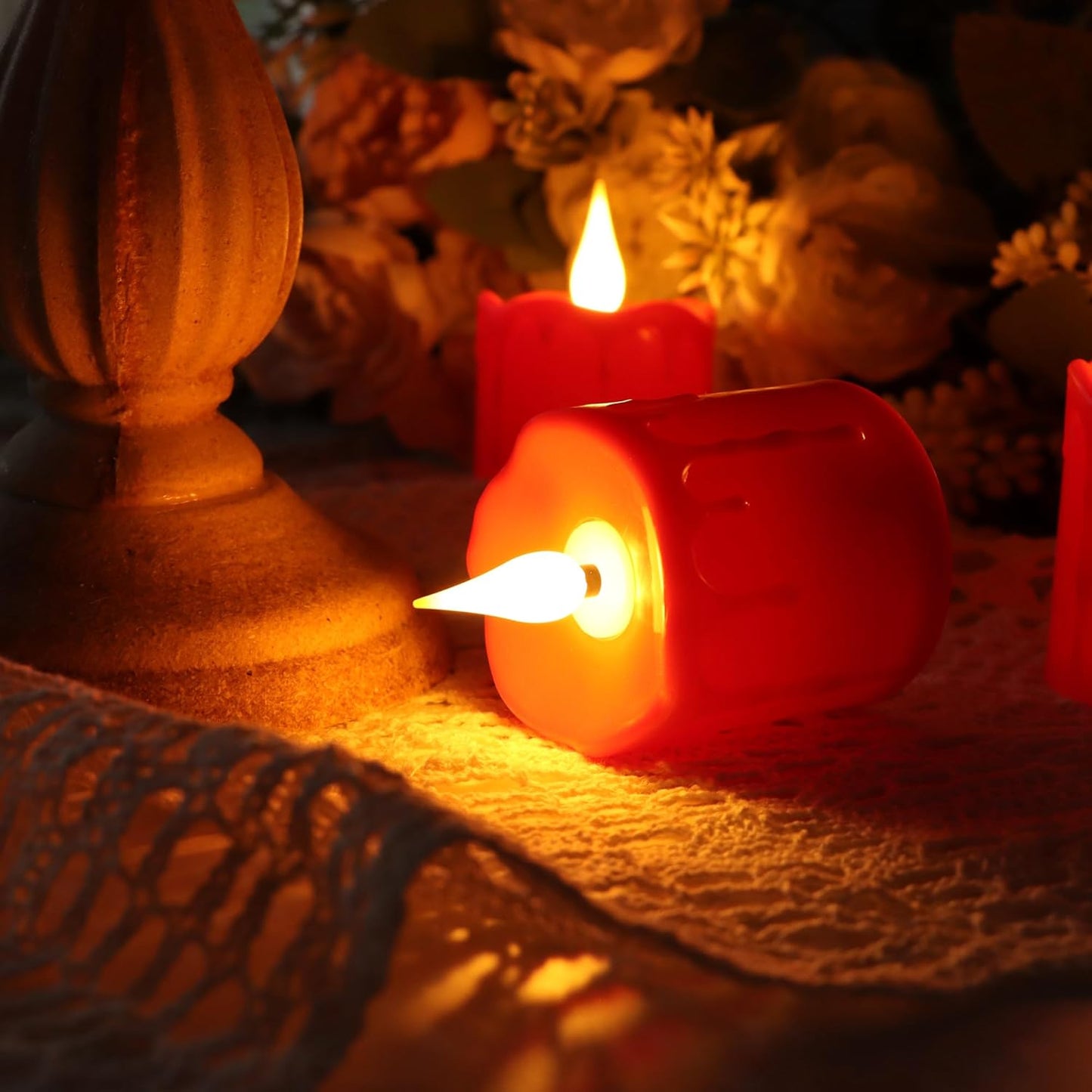 FREEPOWER Rechargeable Flameless LED Votive Candles Red Waterproof LED Candles Lights with Remote Timer for Parties, Special Events, and Home Decor, 2'' x 3''