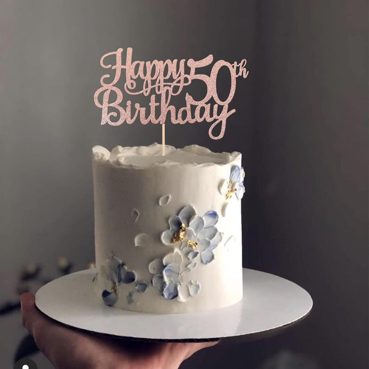 1 PCS Happy 50th Birthday Cake Topper Glitter Cheers to 50 Years Birthday Cake Pick 50 Fabulous Cake Decoration for Happy 50th Birthday Anniversary Party Decorations Supplies Rose Gold