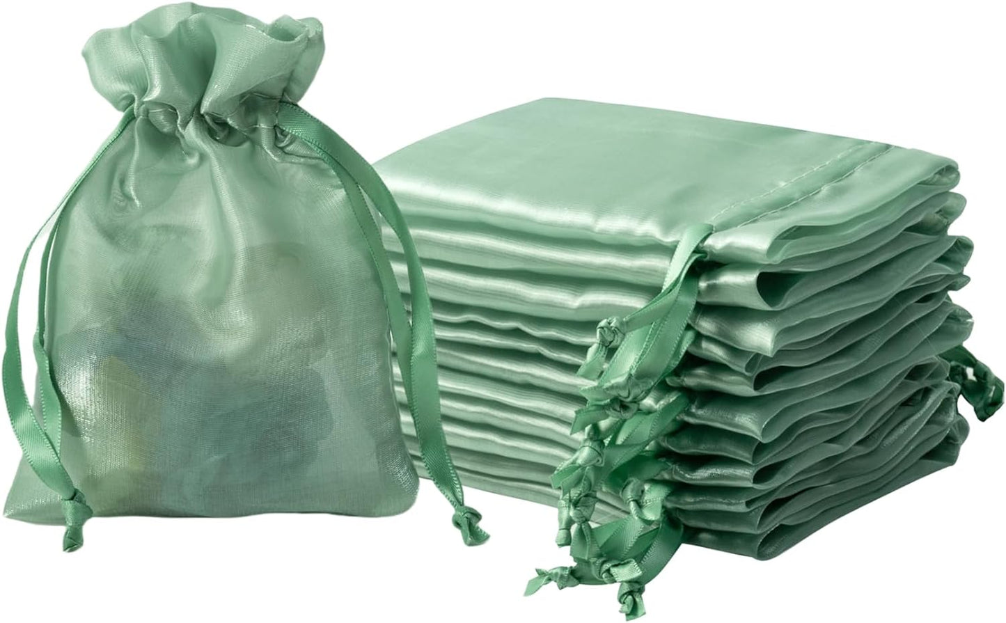 QIANF 20 Pcs Sage Green Small Organza Bags 3X4 inch for Wedding Favors with Drawstring, Mini Mesh Gift Bags Jewelry Pouch for Candy Bridal Shower Party Favor Baby Shower Christmas