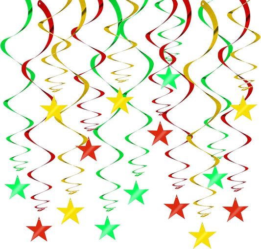 BEISHIDA Green Gold Star Hanging Swirl Decorations, Birthday Hanging Party Supplies for Christmas Wedding Baby Shower Birthday Decorations,Pack of 15