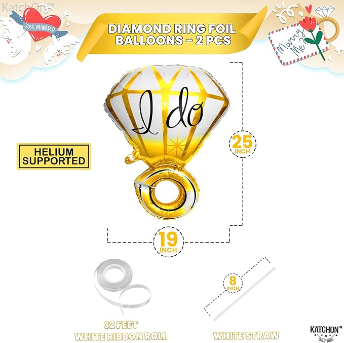 KatchOn, Gold Ring I Do Balloon - 25 Inch, Pack of 2 | Engagement Ring Balloon Set for Engagement Party | I Do Ring Balloons for I Do Decorations | Bachelorette Party Supplies for I Do BBQ Decorations