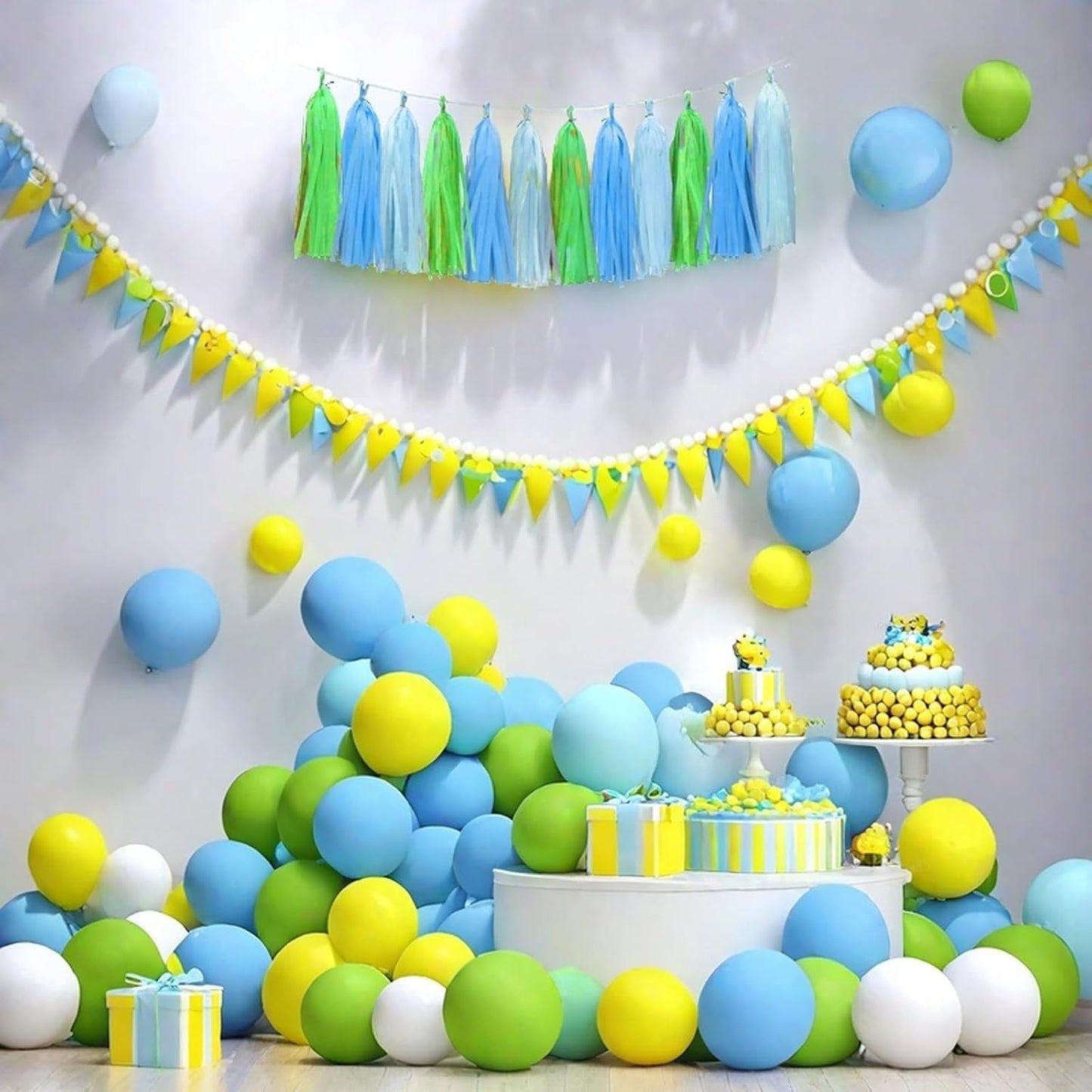 Blue Light Blue and Green Tassel Garland Banner Paper Tassels for Party Decorations,Pack of 15