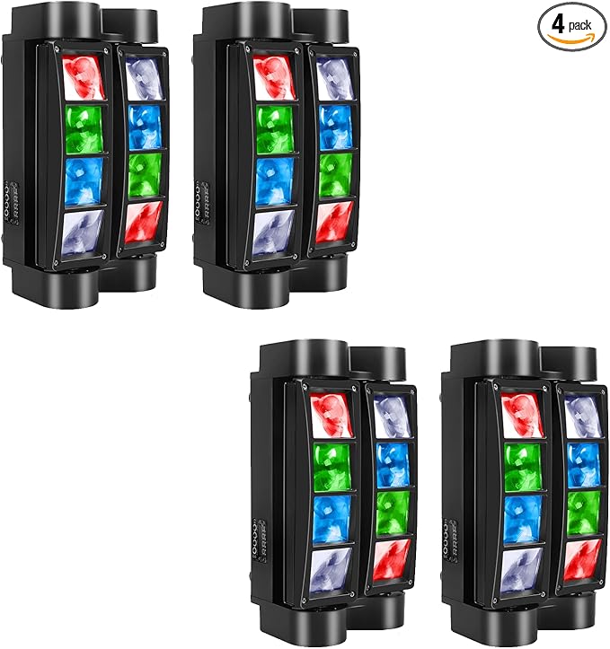 4-Pack U`King DJ Spider Light Moving Head 8x10W LEDs Sound Activated and DMX-512 Control