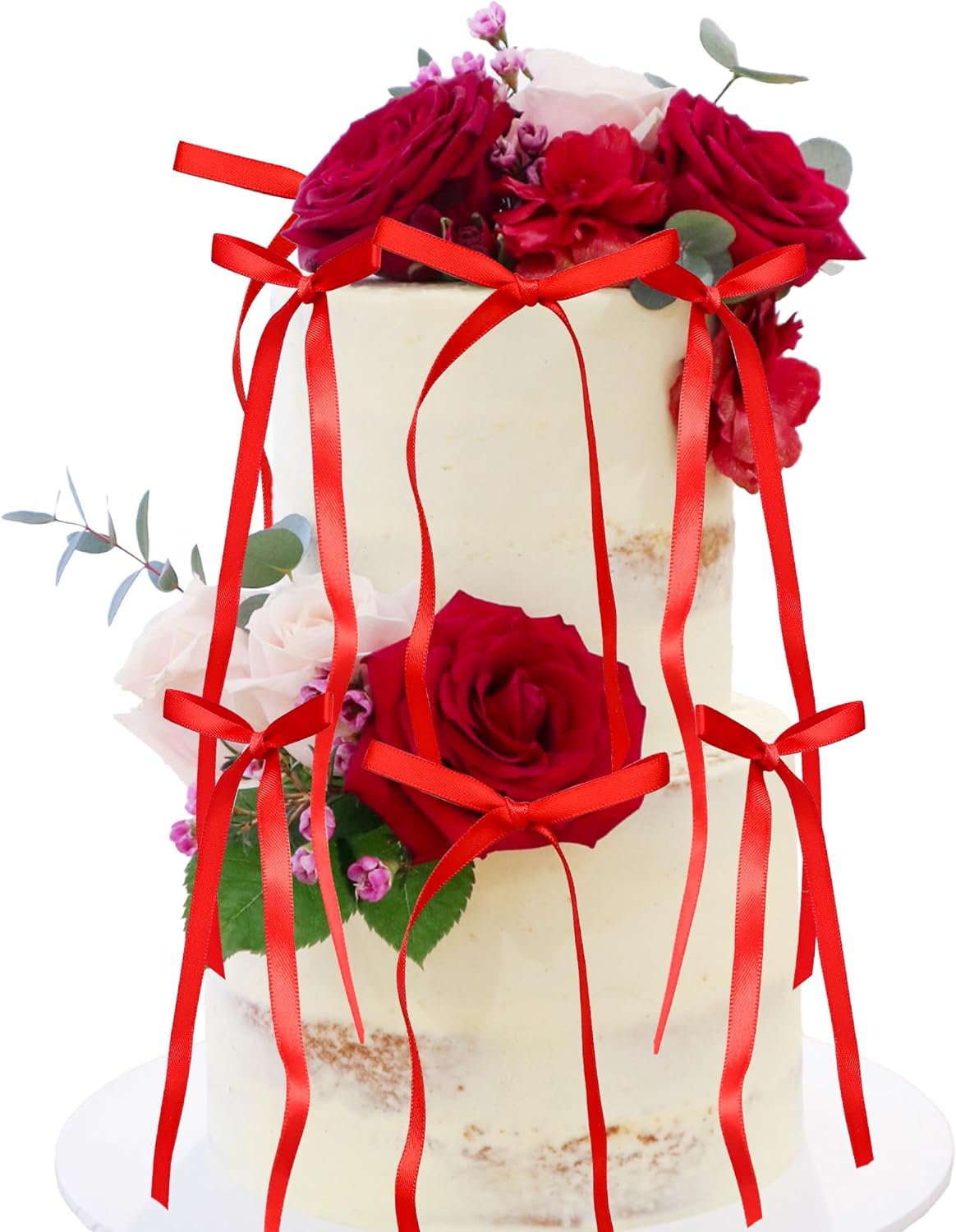 Ephlyn 30Pcs Bow Cupcake Toppers Valentine's Bowknot Ribbons Coquette Bow High Footed Cup Balloon Wall Party Decorations Cake Dessert Picks Baby Girl Birthday Wedding Party Supplies Red