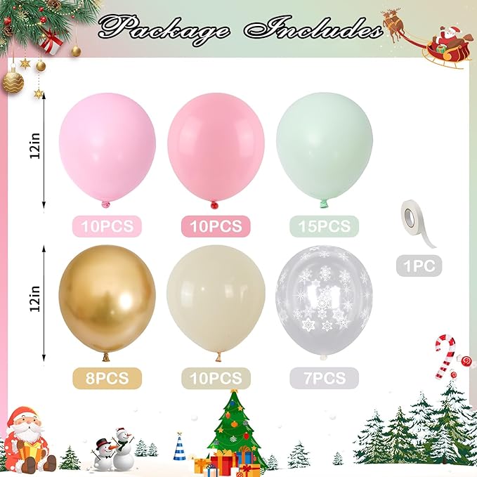 Pink and Green Balloons Pastel Pink Green Gold Latex Balloons Clear Snowflake Balloon for Pink Candyland Christmas Decor Nutcracker Xmas Baby in Bloom Fairy Floral Baby Shower Birthday Party